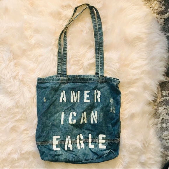 American Eagle Outfitters Denim Stamped Logo Tote - Picture 1 of 4